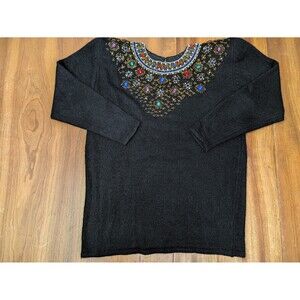 Vintage 90s IB Diffusion Black Wool Silk Angora Beaded Sweater Womens S Jewels